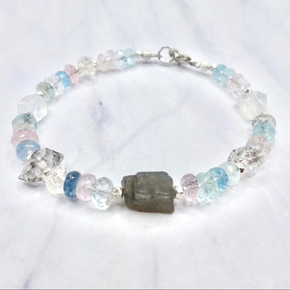 Morganite Herkimer Diamond & Moonstone Bracelet - Picture 1 of 4